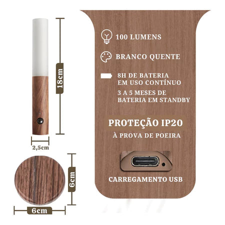 Luminária LED com sensor de movimento recarregável